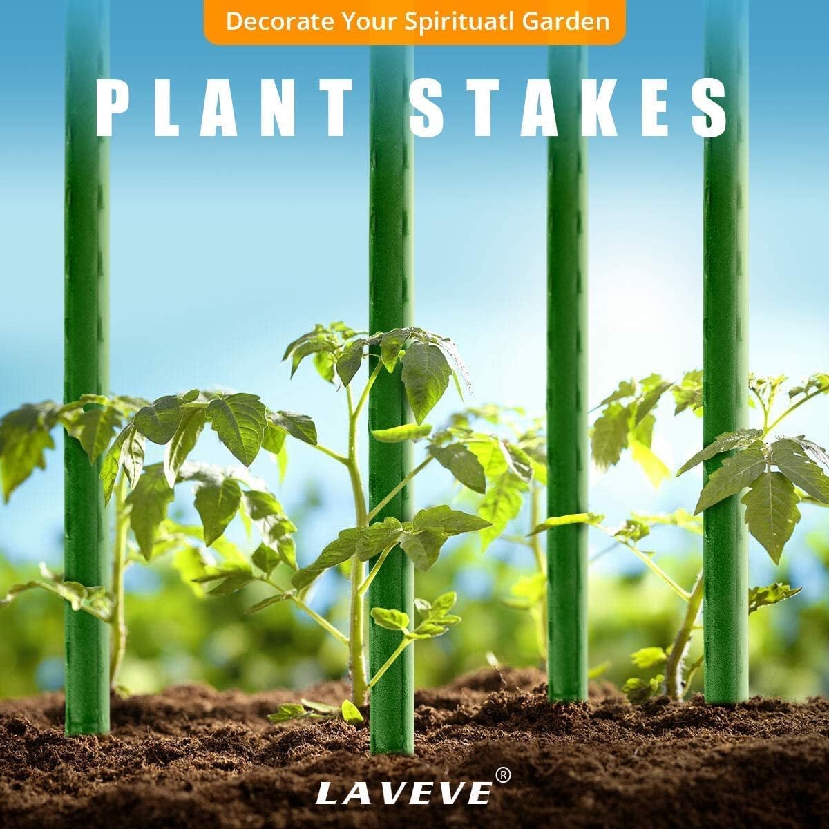 LAVEVE Garden Stakes 48-Inch Heavy Duty Steel Plant Stake with Plastic Coat