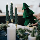 Fo32won Christmas Tree Shaped Flameless Candlesticks Battery Operated with Remote and Timer, Set of 4 Real Wax LED Taper Candles with 3D Flickering Wick for Christmas Decoration Gift