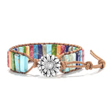 sedmart Fashion Gemstone Bracelets Handmade Bracelets Jewelry Multicolor Yoga Bracelets Friendship Boho Bracelets Leather Bracelets Rectangle Stone Healing Bracelets Sunflower Button Wrap Bracelet