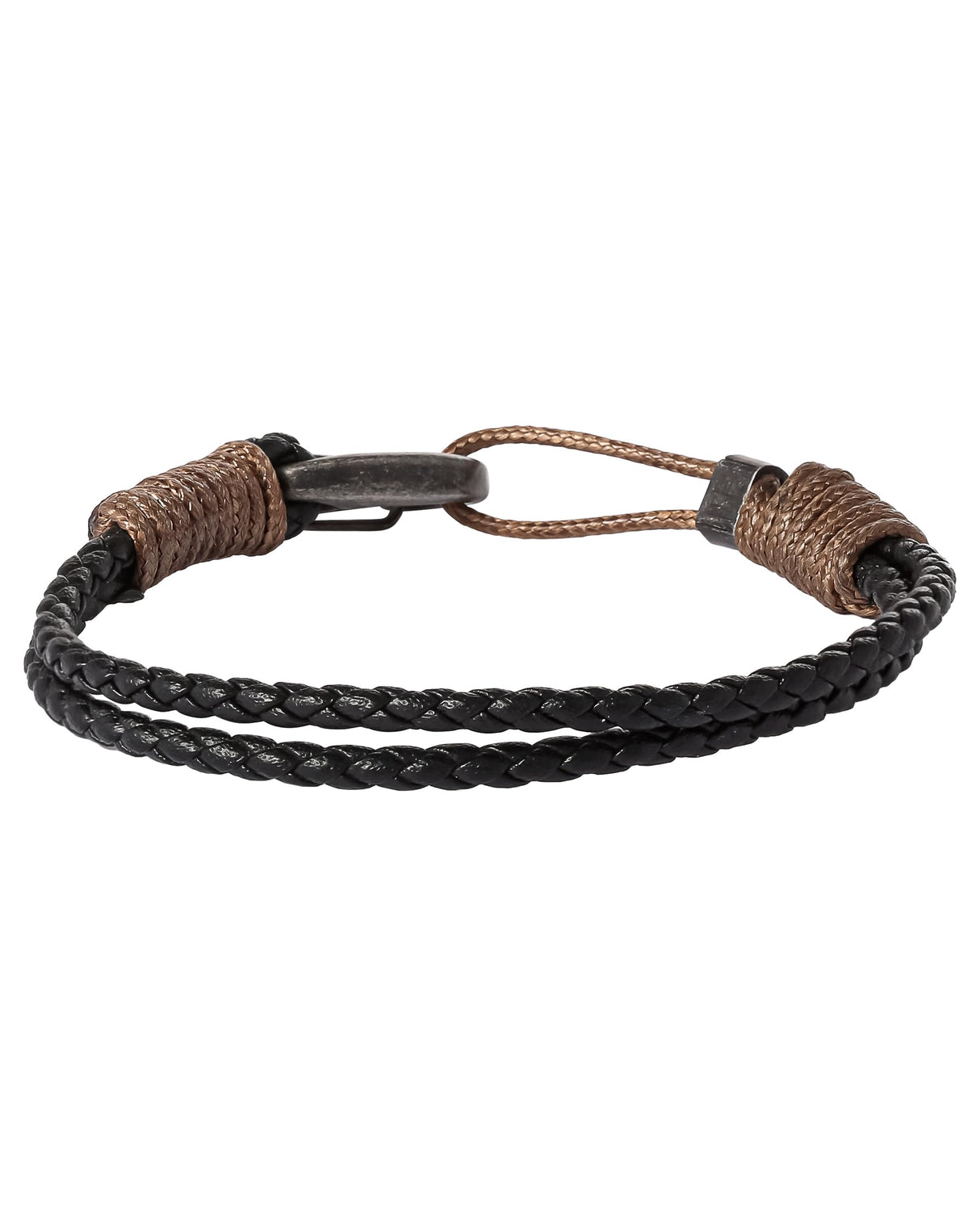Lucky Brand 2-Row Corded Black Leather Bracelet for Men with Brown