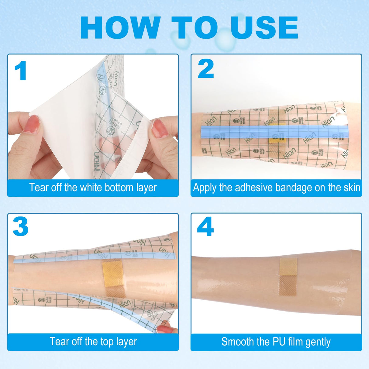 Hion Tattoo Aftercare Waterproof Bandage Transparent Film Dressing 50 Pre-Cut Sheets 4 x 4 Inch Tattoo Cover Up Tape Second Skin Adhesive Bandage Waterproof Wound Cover for Swimming Shower Shield