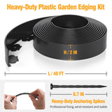 40FT Landscape Edging No-Dig, 2 Inch Tall Heavy Duty Plastic Garden Edging Border with 40 Anchoring Spikes for Lawn, Flower Bed & Decorative Yard