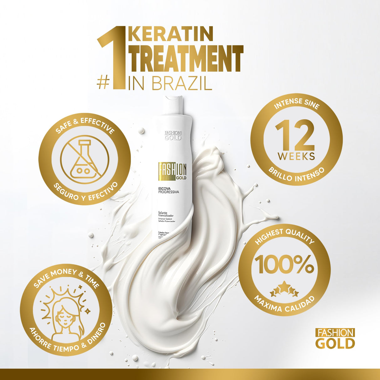 FASHION GOLD PROGRESSIVA 300g / 10.5oz | Brazilian Blowout Keratin Smoothing System | At-Home Professional Straightening Treatment | Reduces Frizz, Restores Shine, & Adds Strength | For All Hair Types