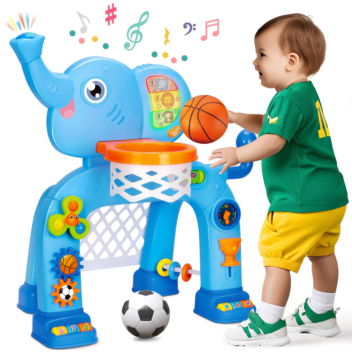 Toddler Basketball Hoop & Soccer Goal, Toys for 1 2 3 Year Old Boys Girls, Kids Sports Toy with Light Sound Music, Montessori Toys for Baby 12-18 Months, Christmas Birthday Gifts for Ages 1-3(Blue）