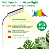Eurbolan Grow Lights for Indoor Plants,153 LEDs Full Spectrum Plant Light, Plant Growing Lamp with 6/12/16 Timer, 5 Dimmable Levels,360° Gooseneck, 10''-65'' Adjustable Height for Small/Large Plant.
