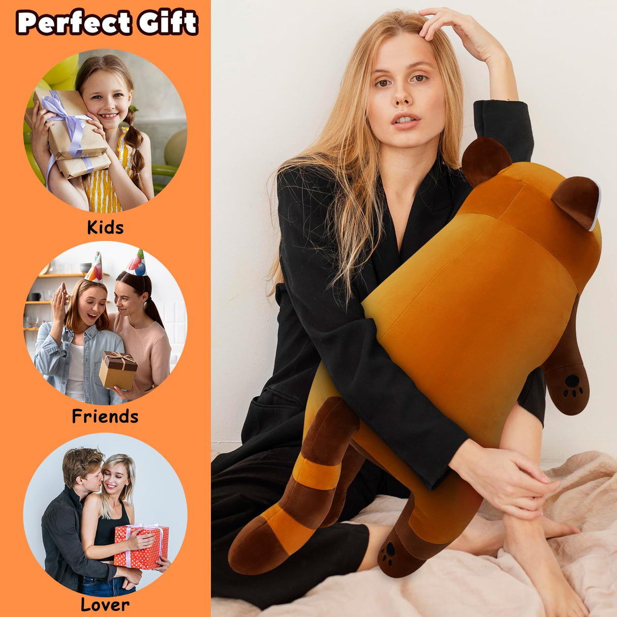 Auspicious beginning 30'' Giant Red Panda Plush Stuffed Animal - Large Sleeping Plush Toy Pillow, Cute Hugging Plushie, Room Decor, Christmas Birthday Gifts for Kids Girls Boys