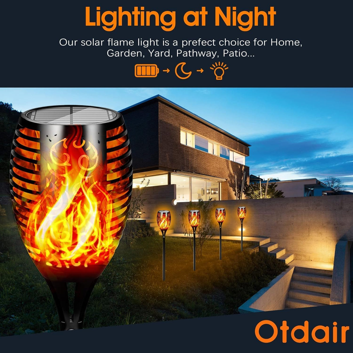 Otdair 43" Solar Torch Lights Outdoor with Flickering Flame for Halloween