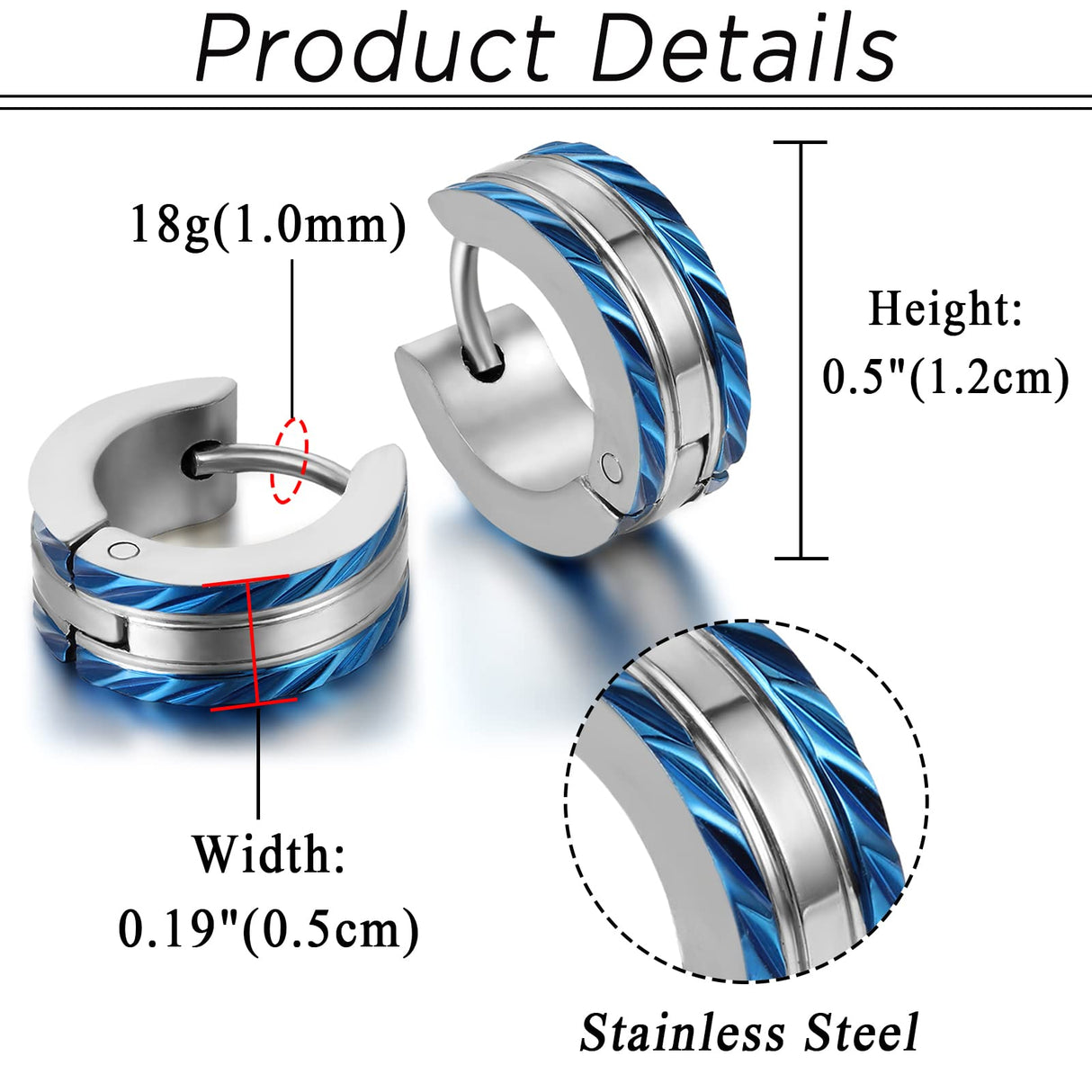 Aroncent Stainless Steel 3-8 Pairs Hoop Earrings Men Small Hoop Huggie Hinged Earrings Set for Men Women 4mm Gifts