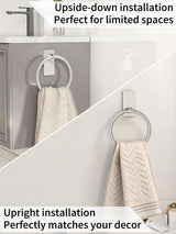 STWWO Brushed Nickel Towel Ring, Hand Towel Holder for Bathroom, Self Adhesive Hand Towel Rings for Bath, Kitchen, RV, No Drill Hole
