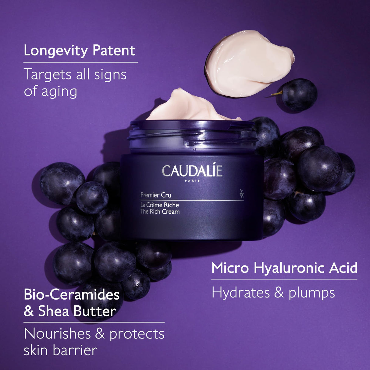 Caudalie Premier Cru The Rich Cream, Skin Barrier Repairing Rich Moisturizer with Ceramides, Refillable Jar - 50 ml