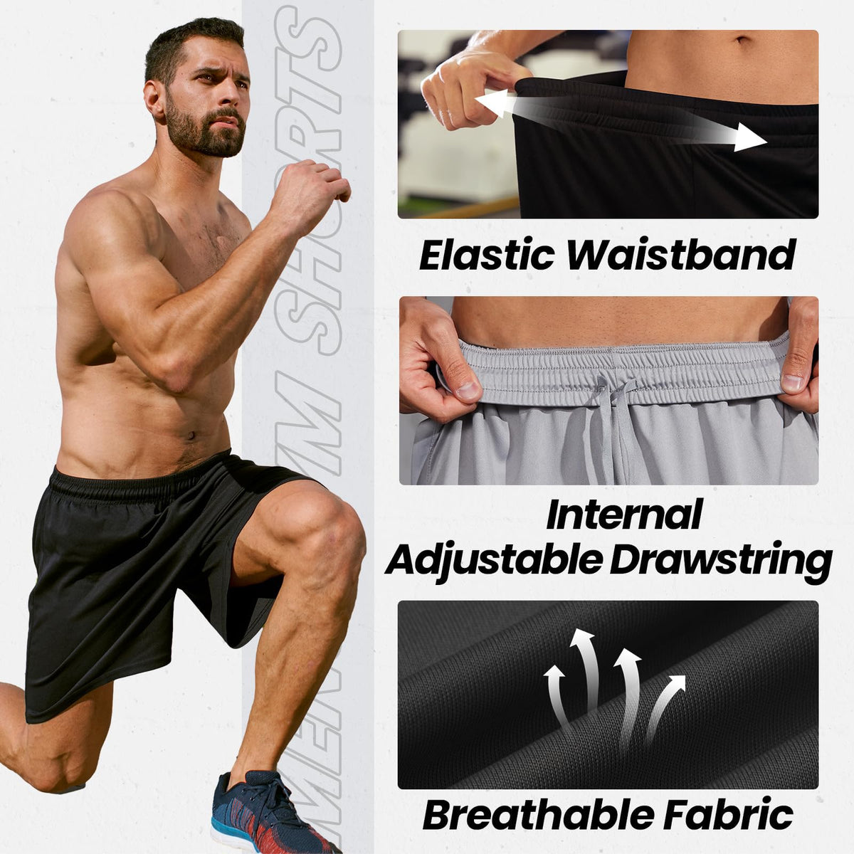 BALENNZ Mens Athletic Shorts with Pockets Quick Dry Workout Shorts Men5BL