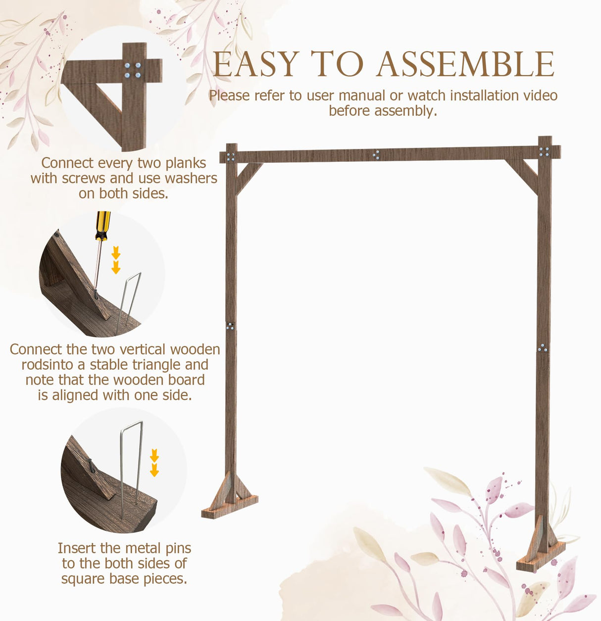 7.2FT Wooden Wedding Arch Square Wood Arches Arbor Backdrop Stand for Ceremony Indoor Outdoor Wedding Party Proposal Scene Garden Beach Forest Rustic Boho Decoration