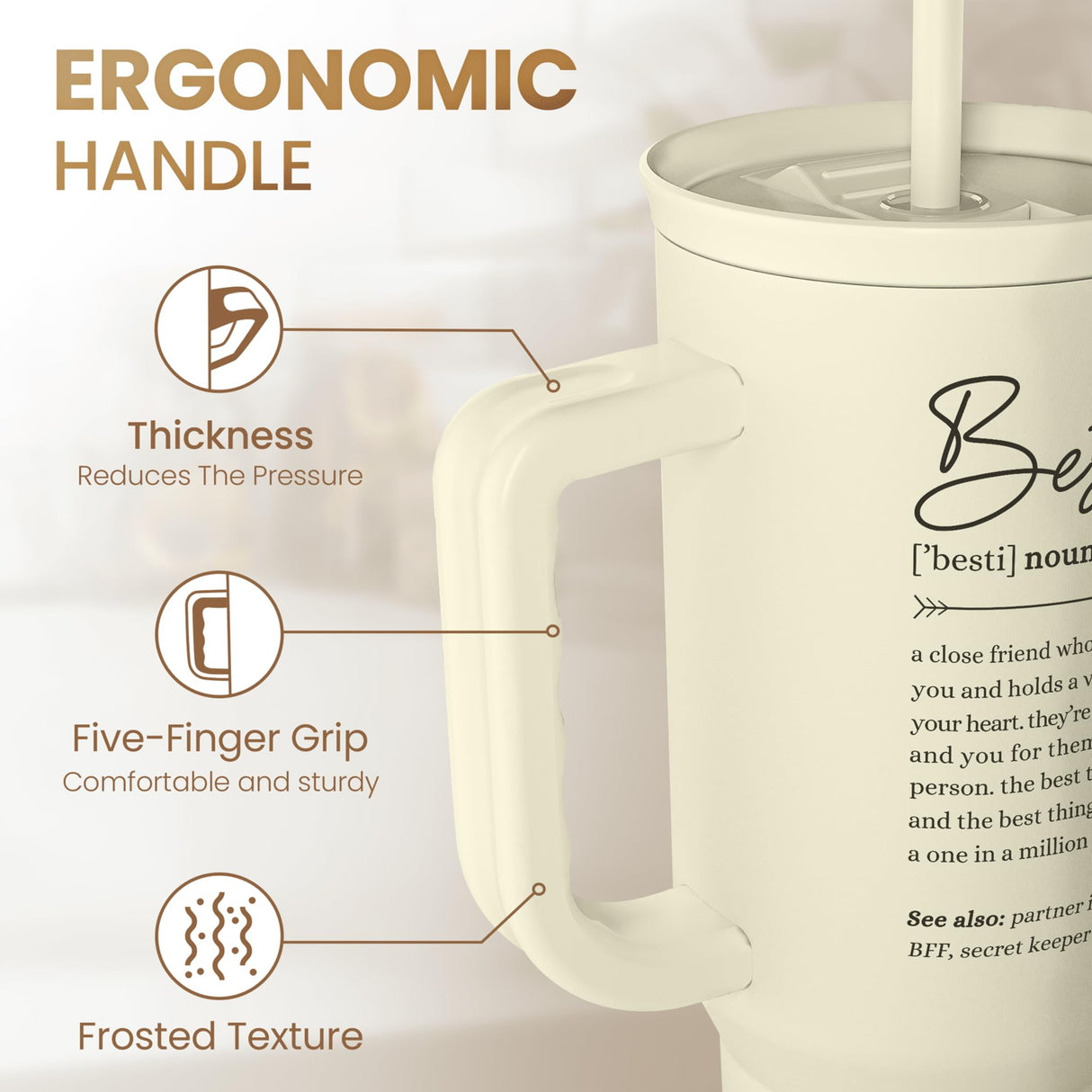 Best Friend Tumbler with Handle 40oz, Bestie Cups for Women Stainless Steel Coffee Travel Tumblers with Straw, Bestie Gifts for Female Friends BFF, Friendship Gift for Birthday Christmas Valentines