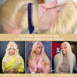 KEGOO 613 13x6 Lace Front Wig Human Hair 28 Inch Blonde Wig Human Hair 200% Density Body Wave HD Blonde Lace Frontal Wig Pre Plucked 613 Lace Front Wig Human Hair