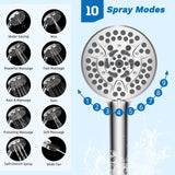 Hibbent cUPC Certified 13'' Shower Head Combo, High Pressure 5 Spray Rainfall Showerhead, 10 Spray Mode Handheld, All Metal Easy Reach 4-way Diverter Arm with Pause Mode, 71'' Hose and Holder, Chrome
