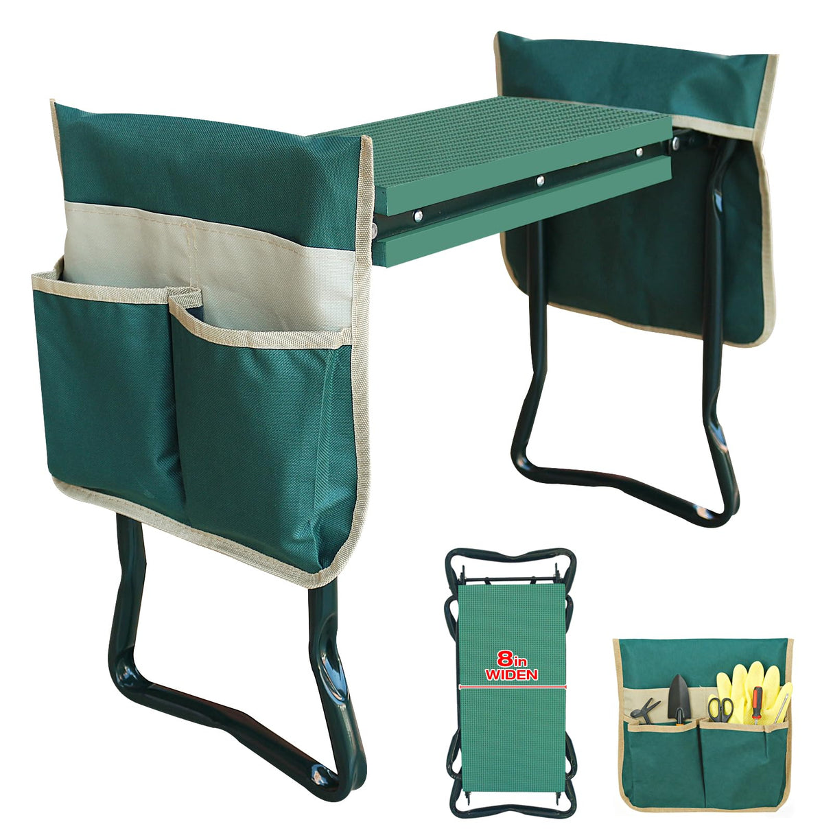 RAIN SPIRIT Garden Kneeler and Seat with Thicken & Widen Soft Kneeling Pad,Heavy Duty Gardening Bench Kneeler and seat Foldable Gardening Stool with 2 Tool Pouches，Gifts for Women, Seniors, Mom & Dad