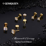 GEMQUEEN 3 Pairs Moissanite Earrings Studs 14K Gold Plated S925 Sterling Silver Flat Back Earring for Women Men - Hypoallergenic Set Cartilage Helix Piercing Jewelry D Color VVS1 1.8CT