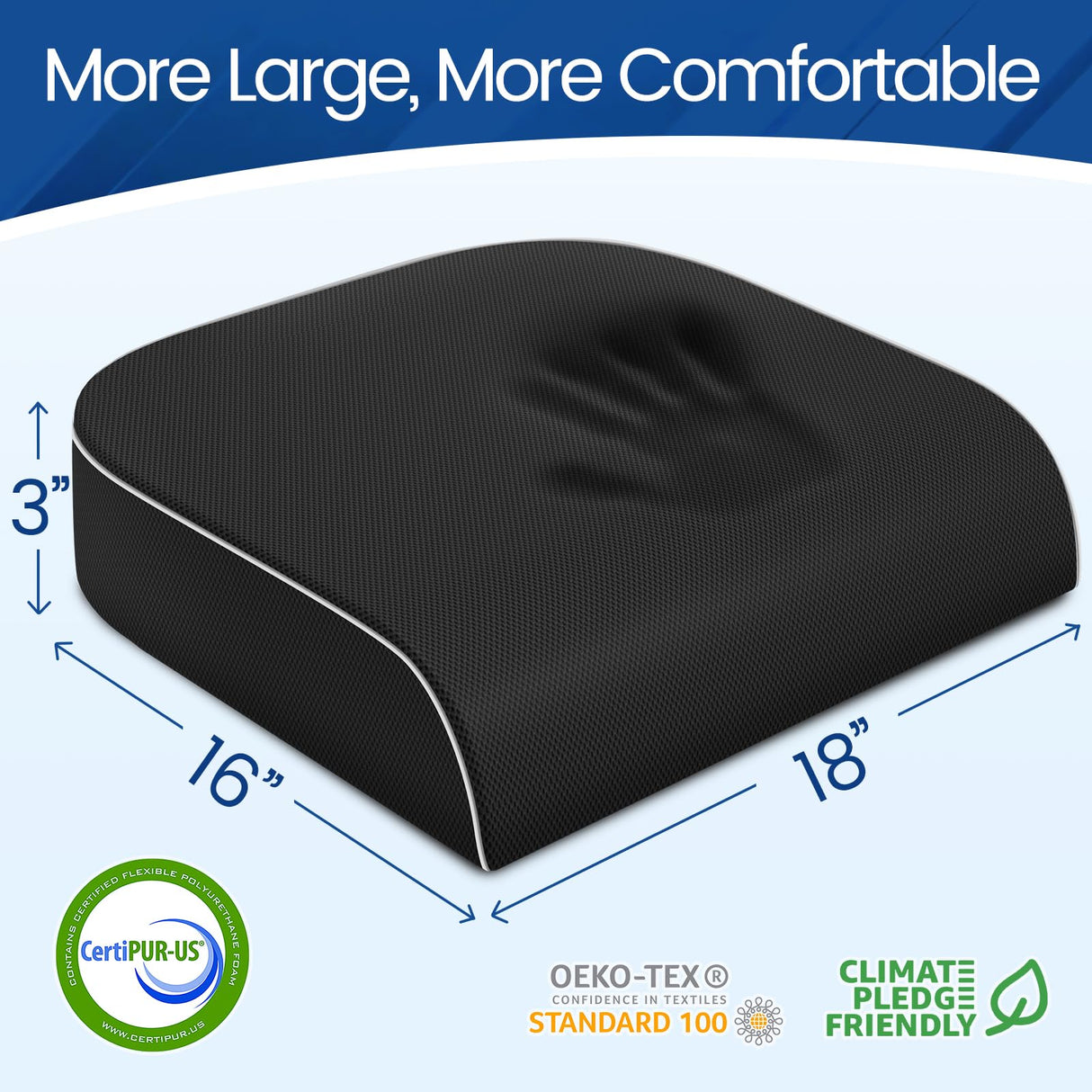 SweetSlubr Seat Cushion for Taibone Pain Relief, Office Chair Cushion, Memory Foam Large Chair Cushion with Non-Slip Cover for Soft Support at Office Chair, Car Seat, Airplane, Bleacher Black/Large