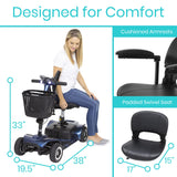 Vive 4 Wheel Mobility Scooter - Electric Powered Wheelchair Device - Compact Heavy Duty Mobile for Travel, Adults, Elderly - Long Range Power Extended Battery with Charger & Basket (FSA/HSA Eligible)