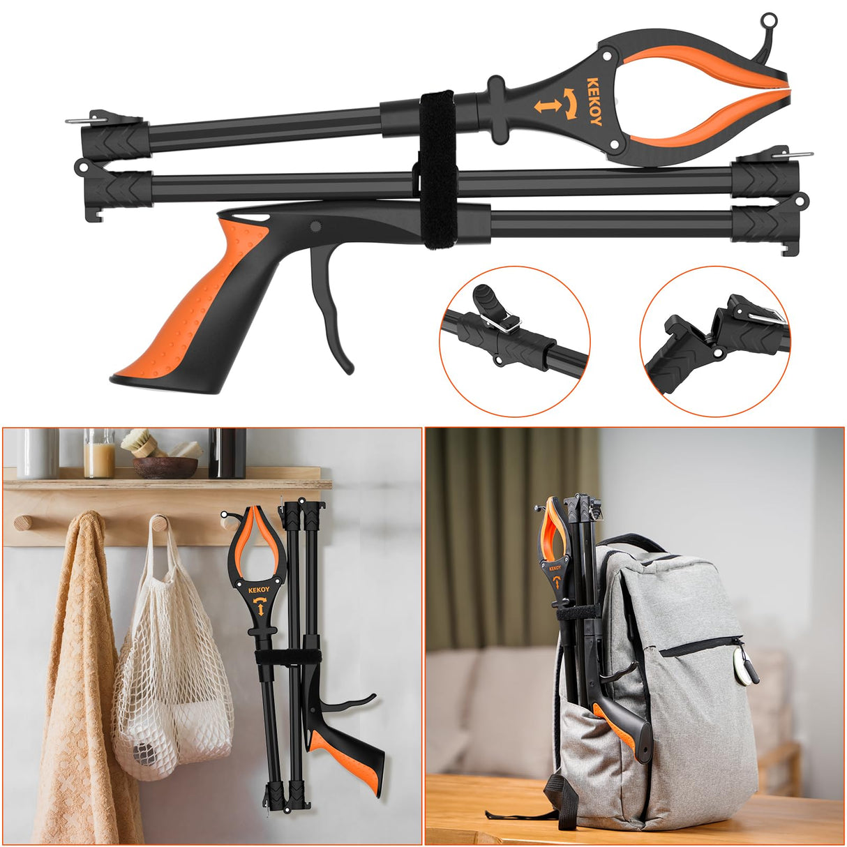 2-Pack Grabber Reacher Tool, 32" Grabbers for Elderly, Trash Picker Grabber with Light, Extended Claw Reacher Tool, Foldable Pick Up Grab Tool, Magnetic Sticks Grippers for Reaching (Orange)