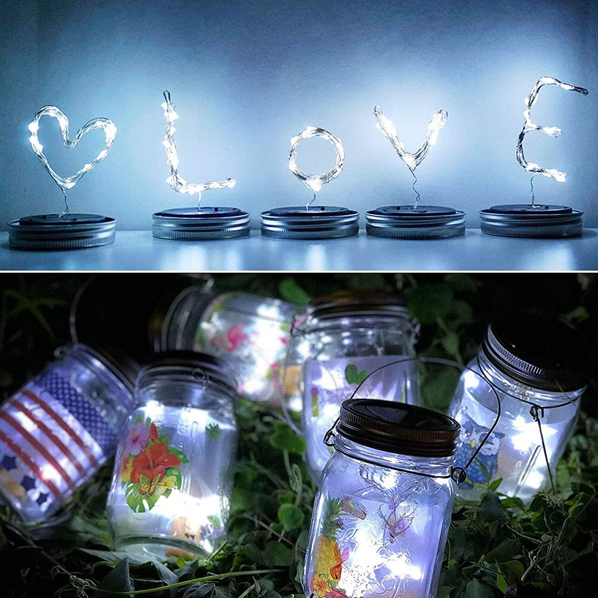 Yeuago 8 Pack Solar Fairy Star Firefly Jar Lid Lights - Waterproof Lantern Mason String Lights With Hangers for Regular Mouth Jars - Christmas Gifts (Cold White)