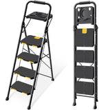 KINGRACK 4 Step Ladder with Tool Platform, Folding Step Stool with Wide Pedal, Safety Locking, Sturdy Steel Ladder Portable Safety Ladder for Painting Home Outdoor Garage