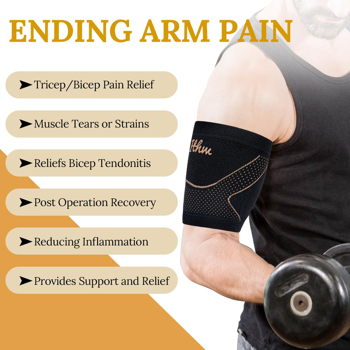ITHW Copper Bicep Tendonitis Brace, Bicep Compression Sleeve for Pain Relief, Bicep Brace for Men and Women Muscle Strains Tear Injury(Copper, X-Large)