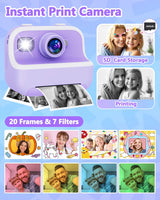 Instant Print Camera for Kids, Christmas Birthday Gifts for Girls Boys, Kids Camera Instant Print with Dual Camera 1080P Digital Camera Toys for 4 5 6 7 8 9 10 Year Old Girl with 32GB SD Card-Purple