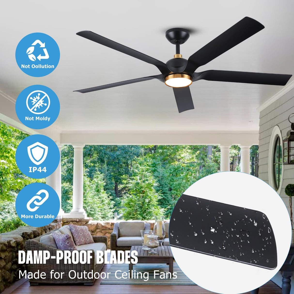 Black Gold Modern Ceiling Fans with Quiet Reversible DC Motor, Smart Ceiling Fan with Remote/App/Alexa Control, Damp-Rated Fan for Indoor Exterior Patios Porch Gazebo