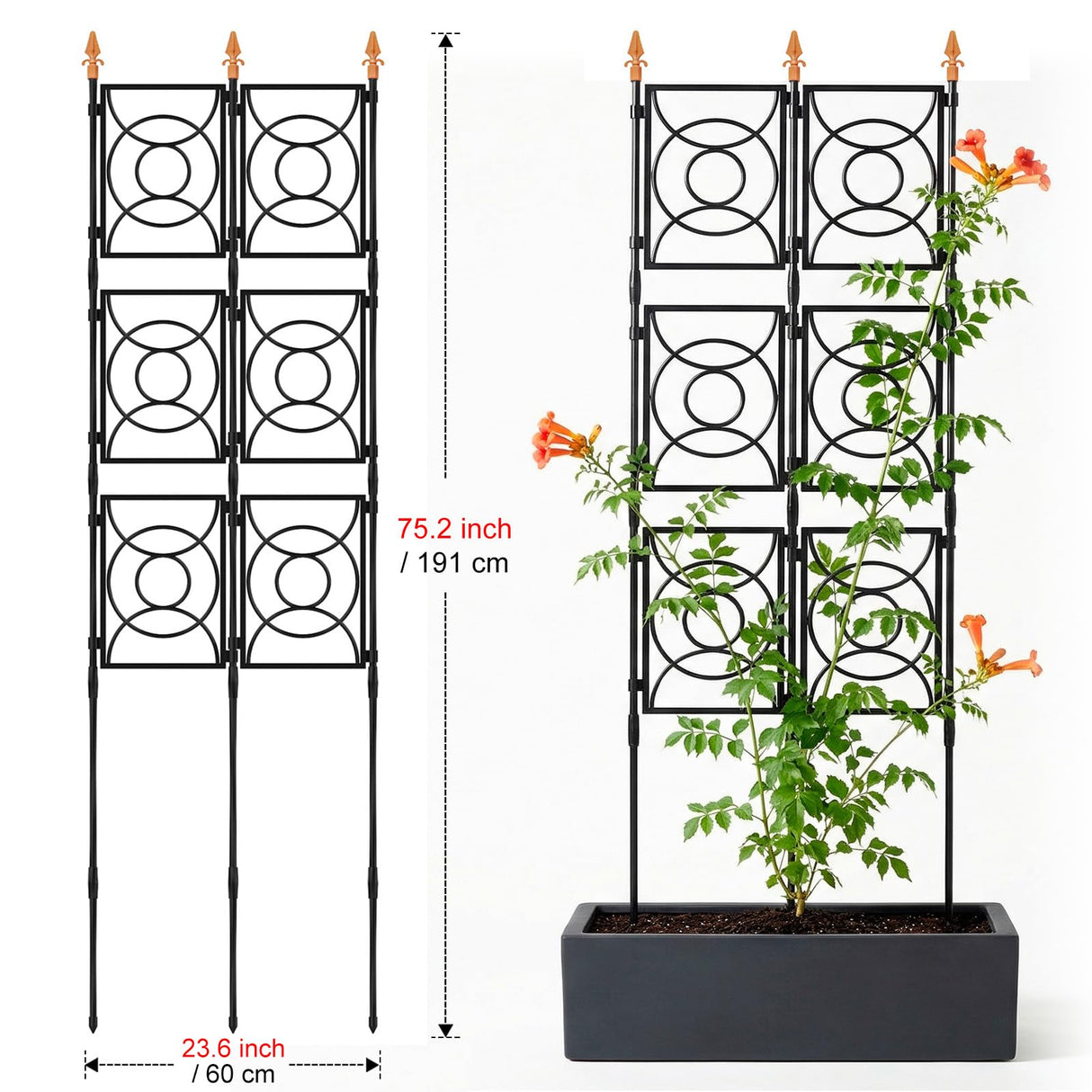 Trellis for Climbing Plants Outdoor, 24 Rifny Tall Garden Trellis Flower Rose Cucumber Trellis for Vines Pea Support, Wall Large Plant Trellis Fence with Plastic Screen Frame, 2 x 6.2 FT