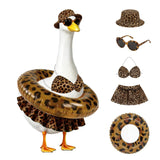 GSPIM Leopard Print Bikini Porch Goose Outfits for 23" Goose Statue Summer Beach Pool Lawn Patio Decor with Bikini Outfit Bucket Hat Sunglasses and Inflatable Swim Ring (Leopard Print Bikini)