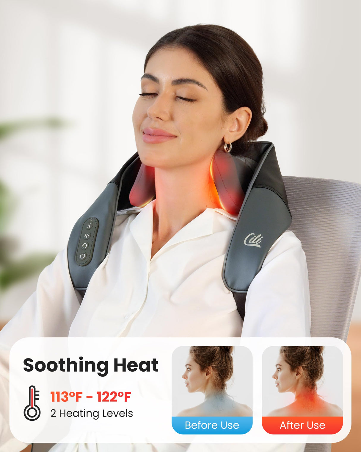 CILI Cordless Neck Massager with Heat, 4D Shiatsu Shoulder Back Deep Tissue, Neck Back Massager Pillow, Wider Massage Head & More Heating Area, Gift for Dad Mom