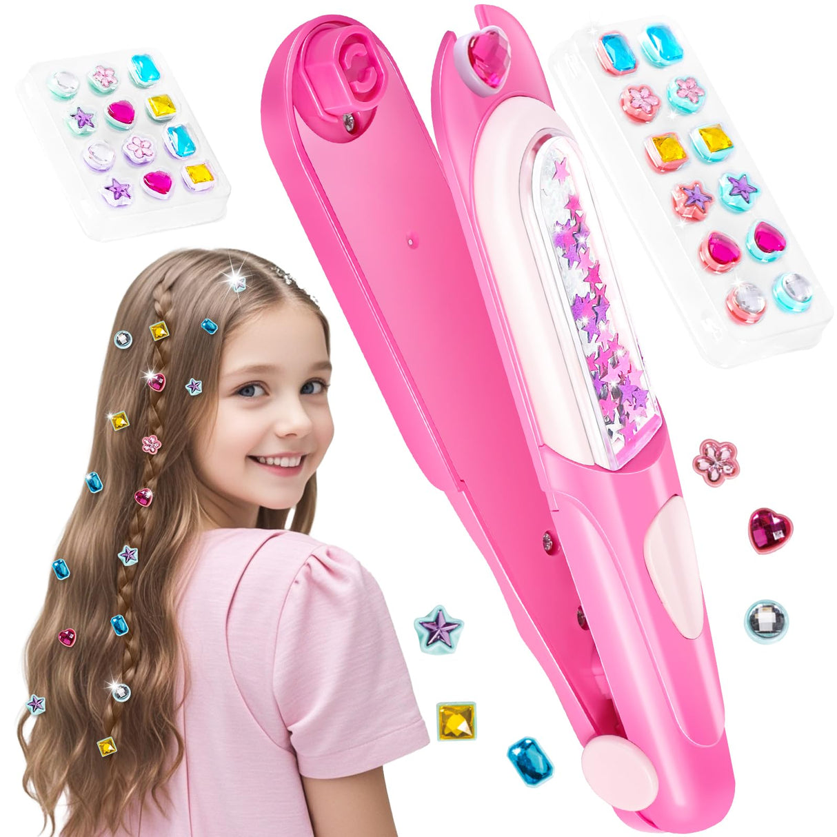 Yoloflix Hair Gem Stamper Kit,Bling Hair Jewels for Girls, Hair Styling Tool with Reusable Shining Diamonds, Christmas Birthday Arts & Crafts Gift for 5-12 Year Old Girl