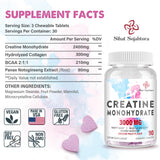 3000 MG Creatine Monohydrate for Women & Men, Creatine Pills with BCAA & Hydrolyzed Collagen Creatine Chews Tablets for Performance & Recovery, Strength, Dragon Fruit Flavor, 90 Tablets