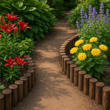 Wood Garden Edging, Natural Wooden Solid Log Fence Border Decorative for Flower Bed Barriers and Landscape Fencing, 6.9 in H x 3.0 ft L, 1.9 in Diameter (2PACK)