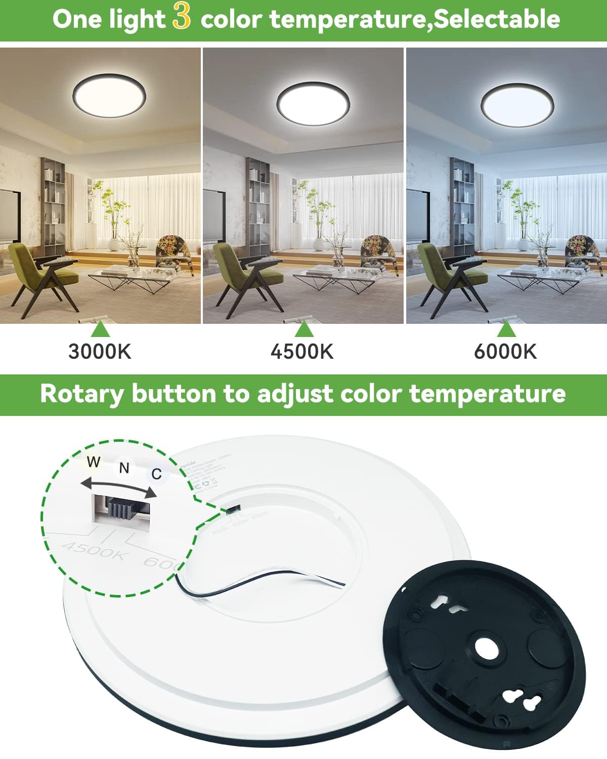 Zemty 8Pack 12 Inch LED Flush Mount Light, 28W 3200lm Super Slim Ceiling Light Fixture, 3000K/4500K/6000K Selectable Ceiling Lamp for Bedroom, Bathroom, Kitchen, Living Room (Black)