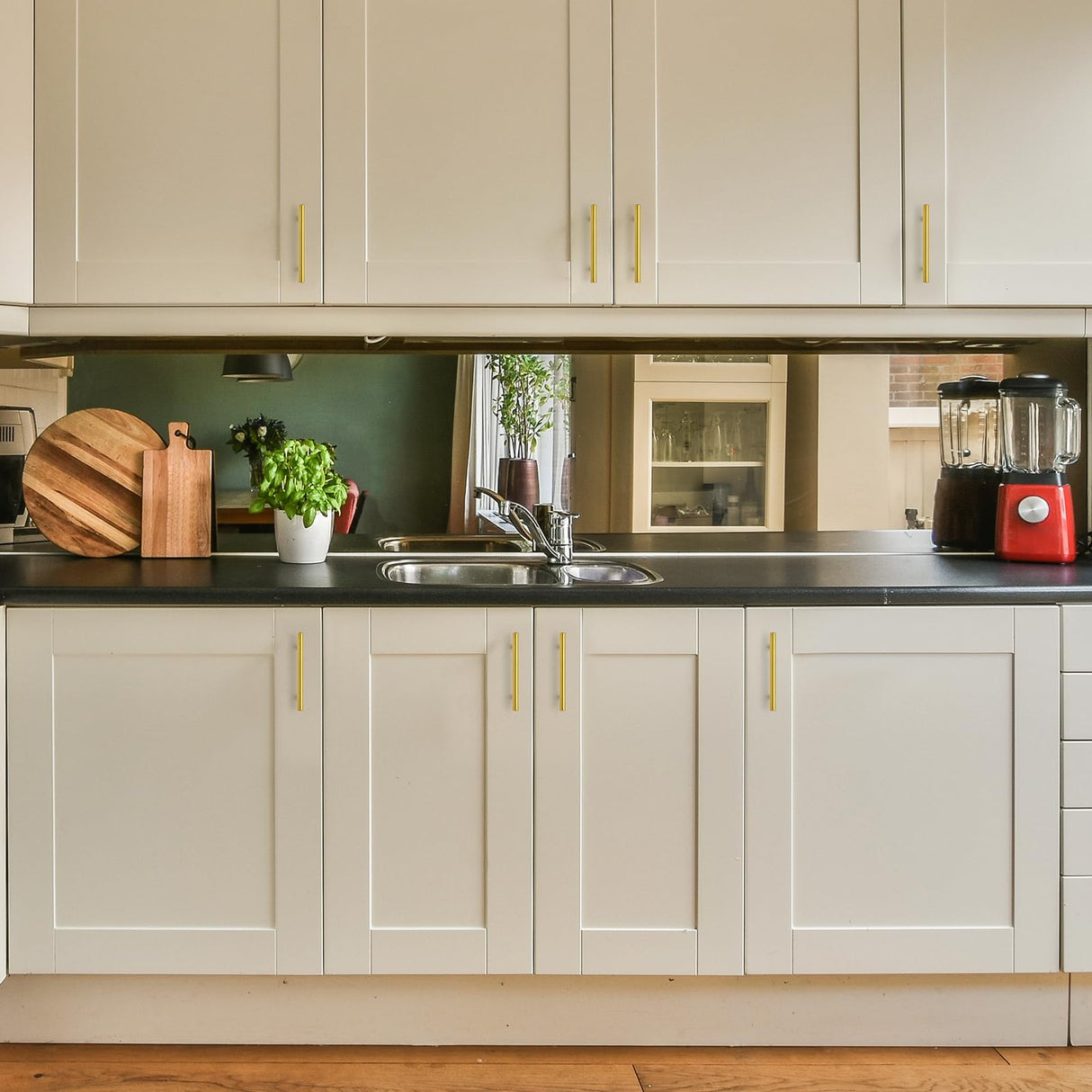 JOY DECOR 45 Pack 6 Inch Cabinet Pulls Kitchen Cabinet Handles with 3-3/4 Inch Hole Center Brushed Brass Cabinet Hardware Stainless Steel Kitchen Drawer Pulls for Cabinets Cupboard, 96mm Hole Centers
