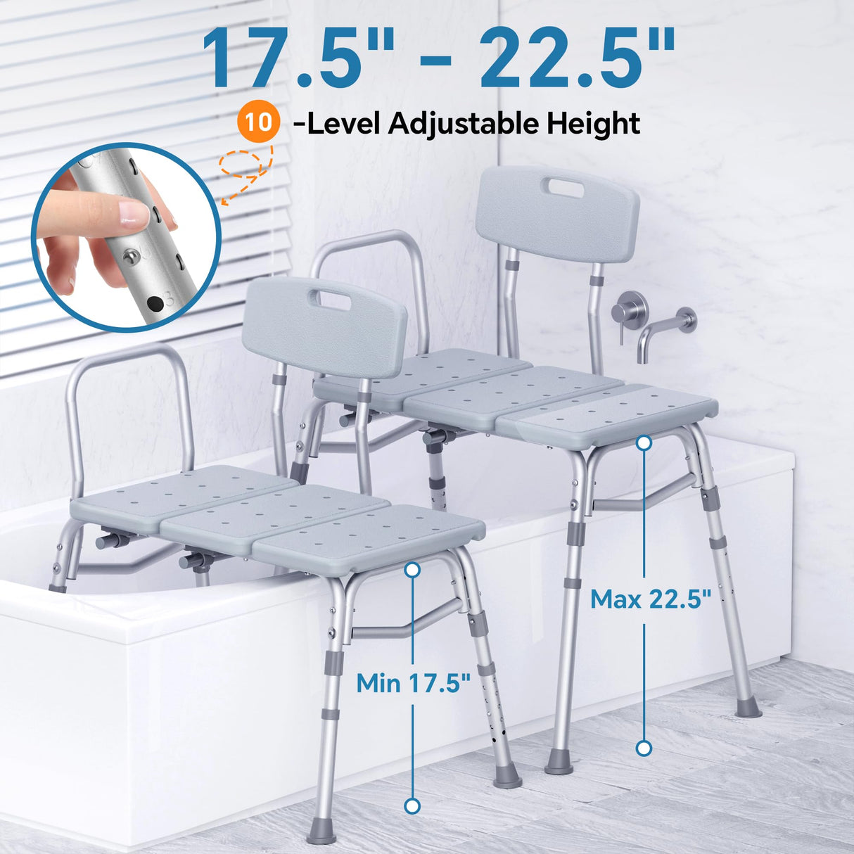 HOMLAND Tub Transfer Bench for Bathtub, FSA/HSA Eligible 400 lbs Heavy Duty Shower Chair with Backrest, Slip-Resistant Feet, Height Adjustable Shower Bench Shower Seat for Elderly and Disabled