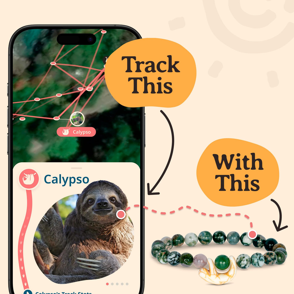 Fahlo Sloth Tracking Bracelet, Mountain Stone, One Size