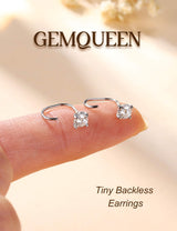 GEMQUEEN Moissanite Half Hoop Earrings, 925 Sterling Silver, 4mm