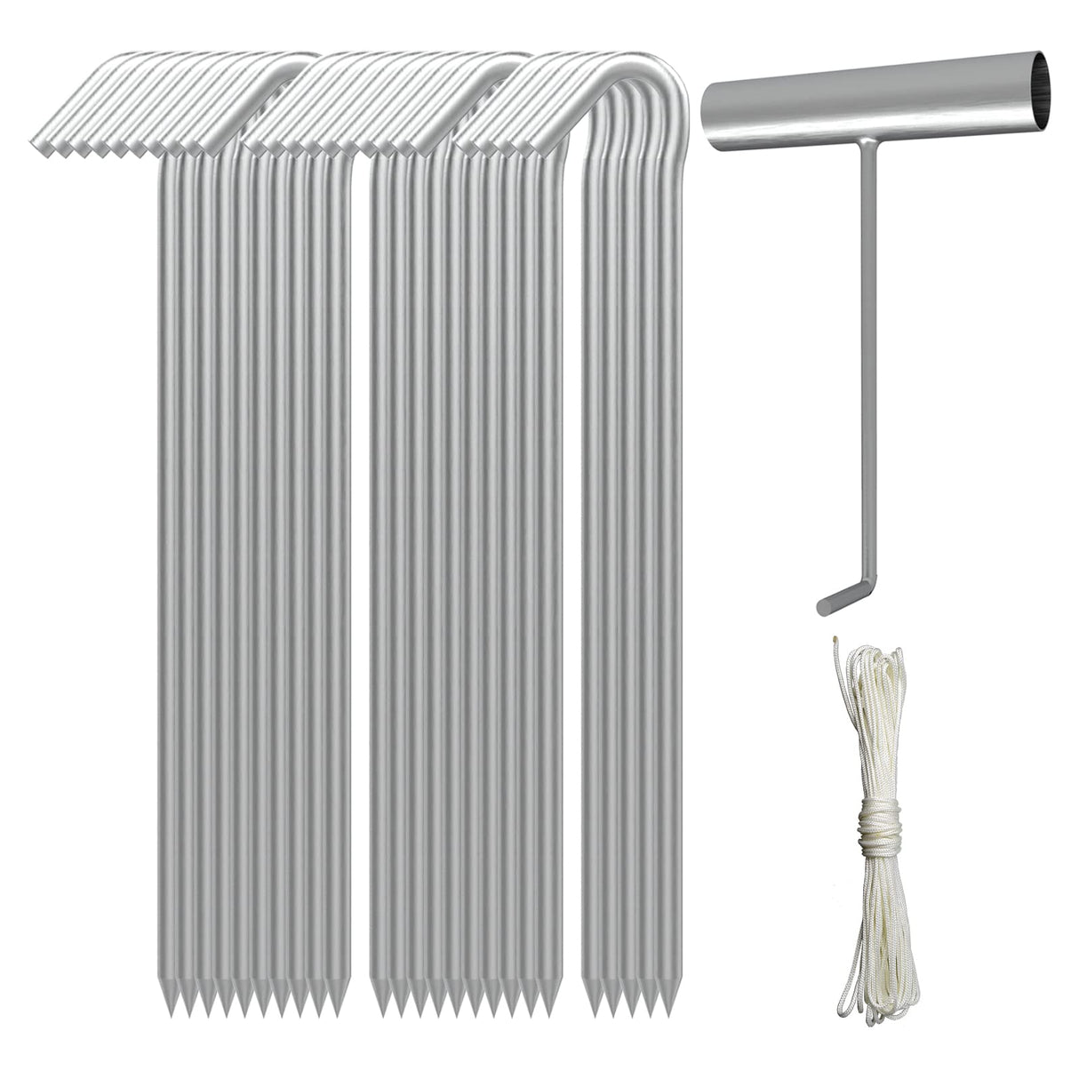 AAGUT Metal Tent Stakes Heavy Duty 9 Inch with Ties and T-Hook for Camping