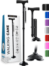 HONEYBULL Walking Cane for Men & Women - Foldable, Adjustable, Collapsible, Free Standing Cane, Pivot Tip, Heavy Duty | Walking Sticks, Folding Canes for Seniors & Adults (Black, Pivot Cane)
