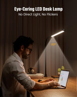 SUPERDANNY Eye-Caring LED Desk Lamp 360° Flexible Gooseneck Work Lamp with Desk Side Clamp Touch Control 3 Light Colors Smooth Dimming Task Lighting Reading Light for Home Office College Dorm, Black