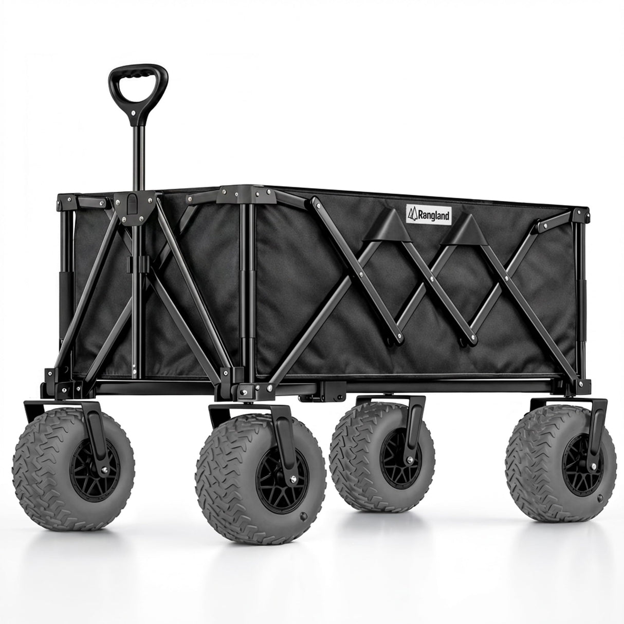 Beach Wagon with Heavy-Duty 10" Air Tires - All Terrain Folding Cart with Big Wheels for Sand and Gravel - 300 LB. Capacity (Black)