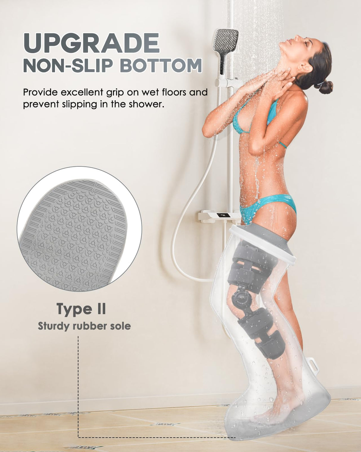 Waterproof Extra Wide Full Leg Cast Cover for Shower after Knee Surgery with Upgrade Non-Slip Bottom, Watertight Leg Cast Protector for Knee Immobilizer/Brace, Bandage Wounds, Walking Boots, Reusable