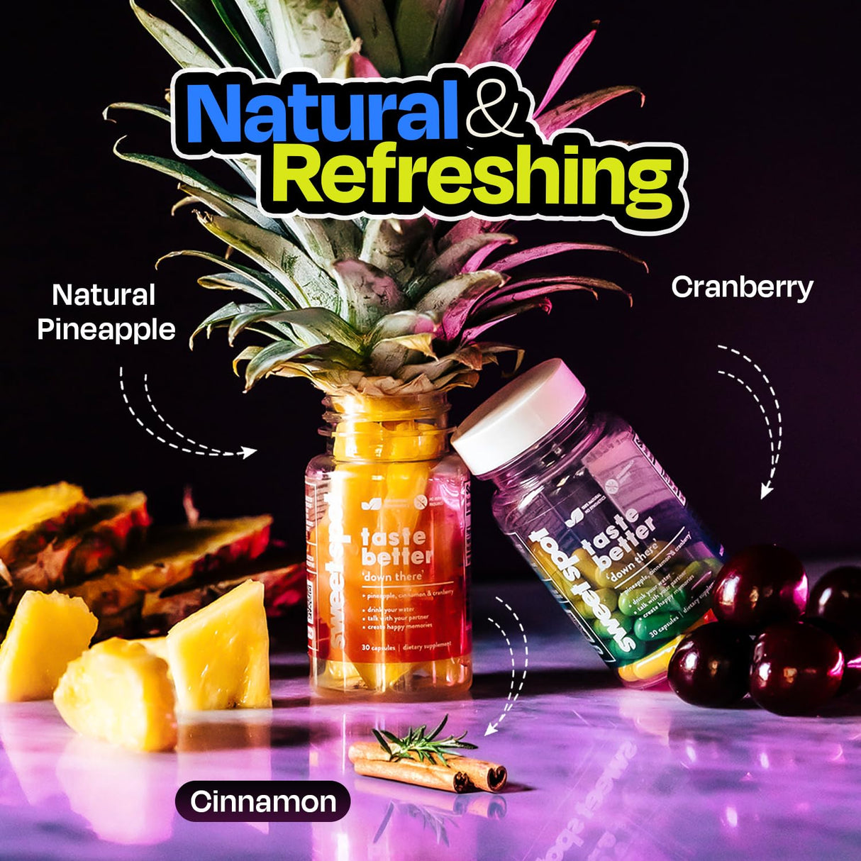 Pineapple Probiotics for Men – 500mg Sweet Spot Formula with Pineapple Extract, Cranberry & Cinnamon, Supports pH Balance & Freshens Taste, 60 Capsules, Made in The USA
