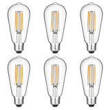 Gozelux Vintage LED Edison Bulbs 6W, Equivalent 60W Incandescent, Warm White 2700K, ST58 Antique LED Filament Bulbs with 90+ CRI, E26 Medium Base,Dimmable, Clear Glass, Pack of 6
