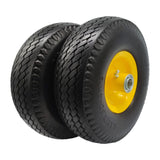 Flat Free 4.10/3.50-4 Tire with 3/4 & 5/8 Axle Bore, 3.5” Center Hub 10 inch Solid Tire Replacement for Hand Truck/Wagon/Garden Cart/Wheelbarrow/Dolly(Set of 2)