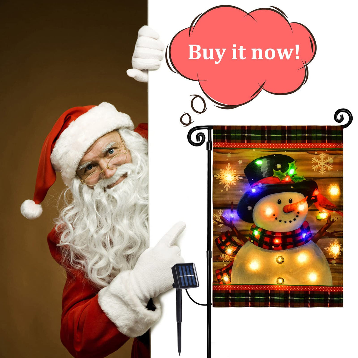 Lighted Christmas Snowman Garden Flag Outdoor Decor, 12x18 In