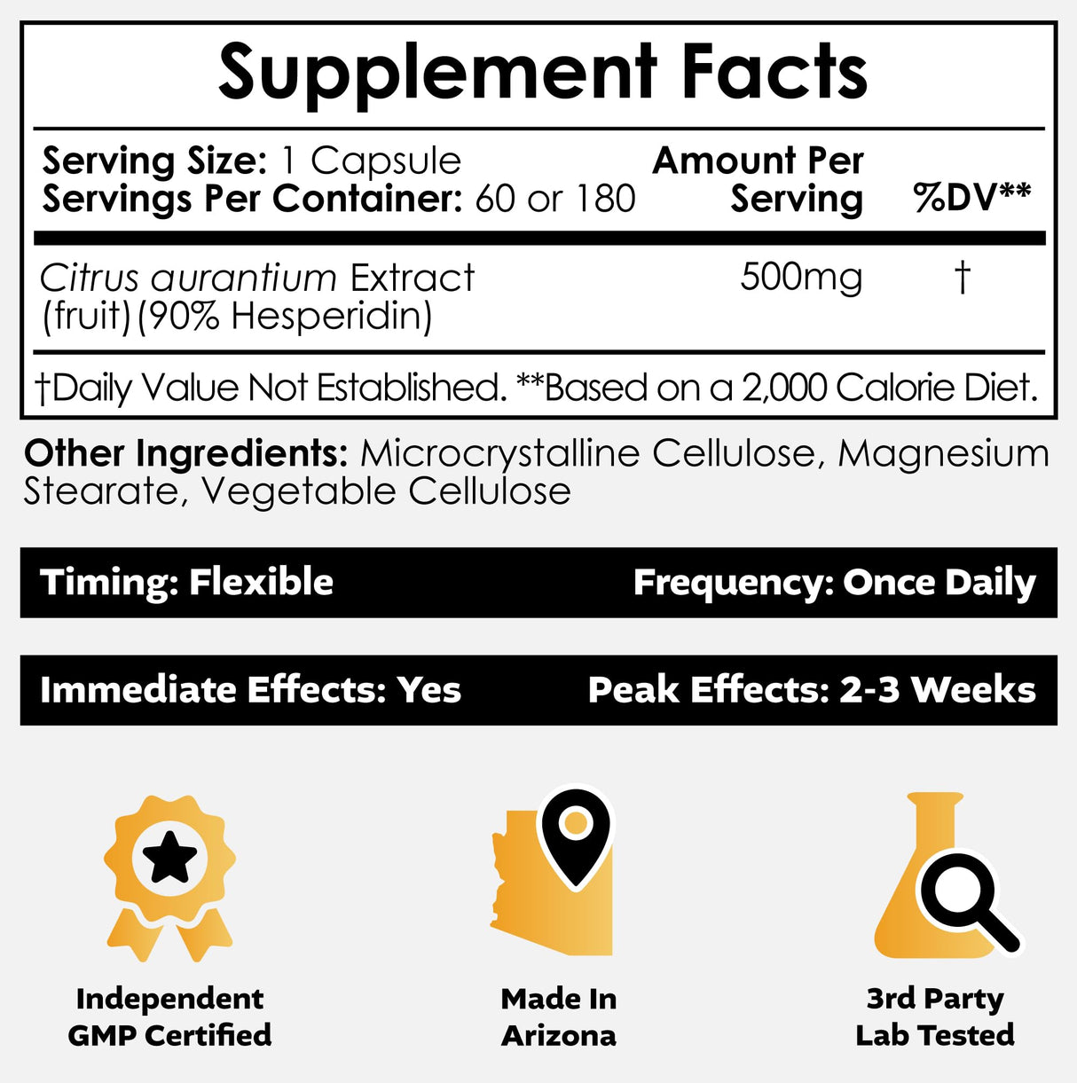Nootropics Depot Hesperidin Capsules | 500mg | 180 Count | 90% Extract | Citrus aurantium | Supports Metabolic Function + Cardiovascular Health